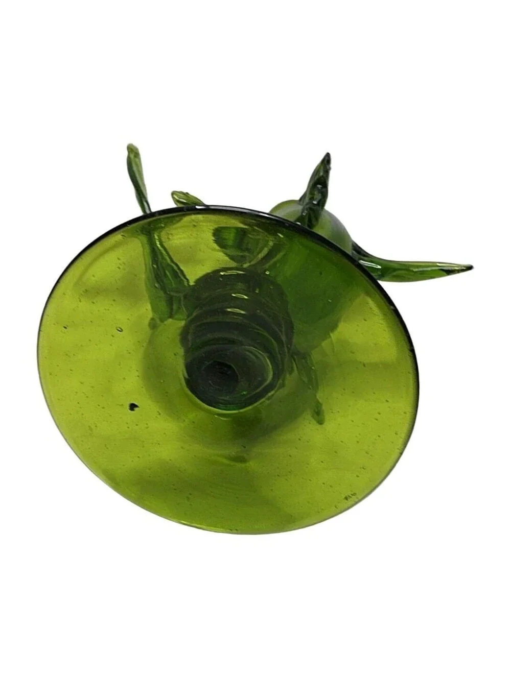 Vintage Empoli Glass Itay MCM Green Glass Fish Vase On Pedestal Hand Blown